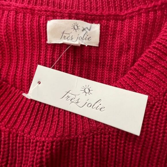 Tres Jolie Peplum Sweater Deep Red Ribbed Knit Long Sleeve Scoop Neck S - Picture 8 of 8